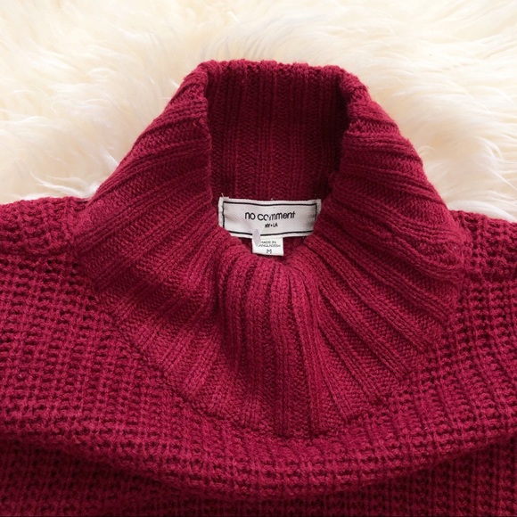 no comment Women’s Maroon Loose Knit Raw Edge Long Sleeve Pullover Sweater M - Picture 2 of 5